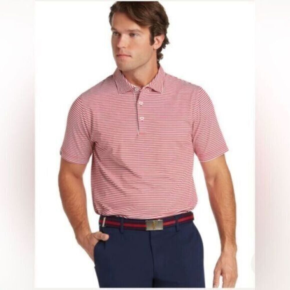 NWT LinkSoul Men’s Golf Polo Red White Stripe- Size Large